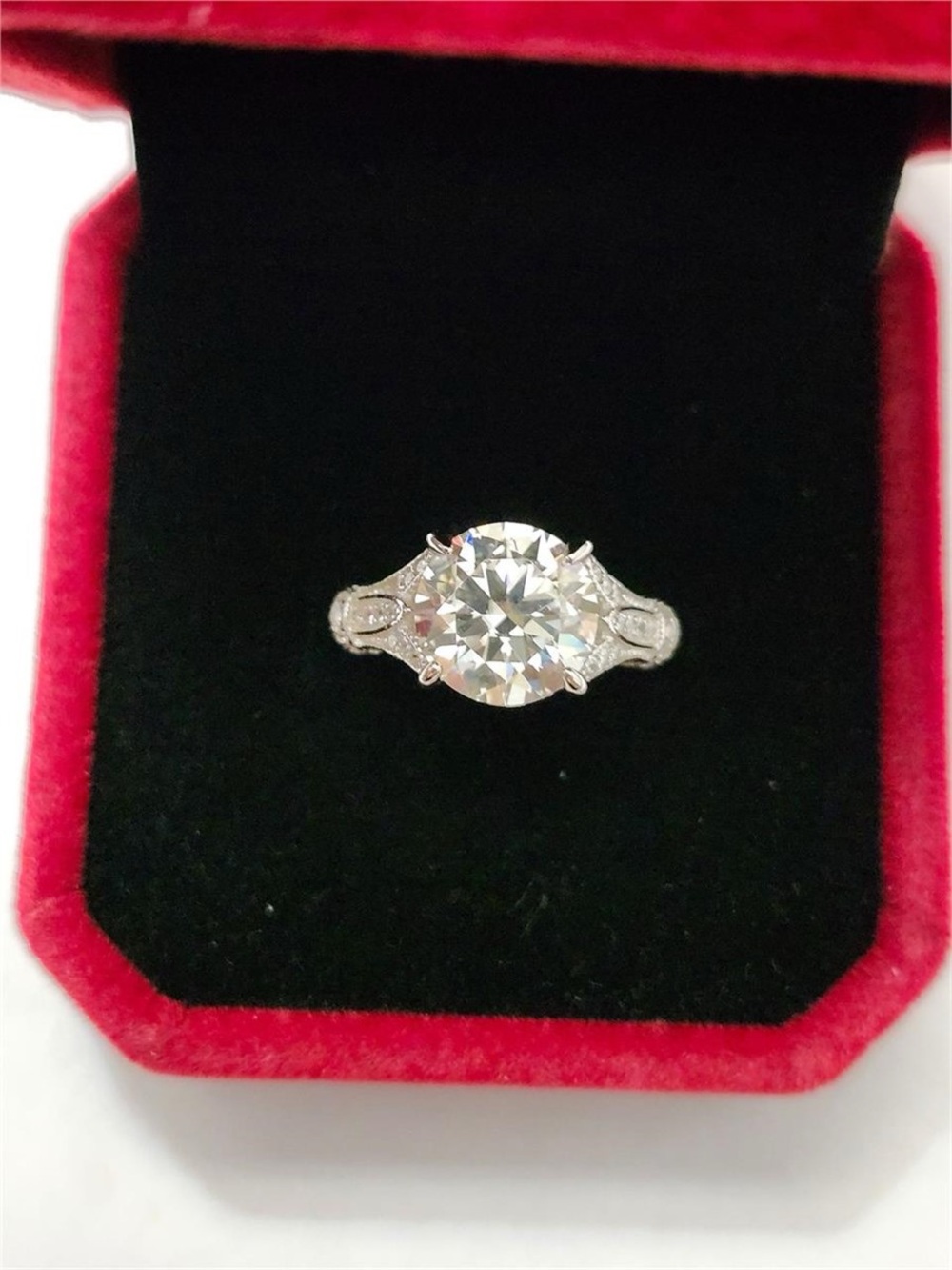 Round Cut Moissanite Solitaire Ring in Silver Tone - 3 CT size 7